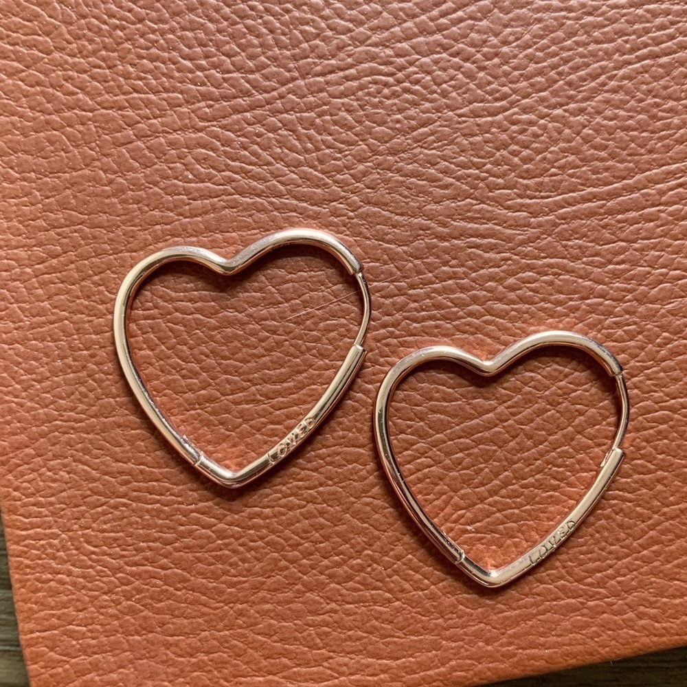 Rose Gold over sterling silver Heart Hoop Earrings NWOT-never worn .925